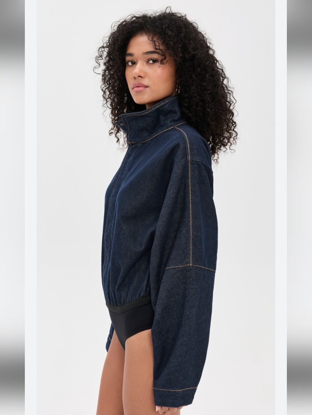 Ronny Kobo Britta Denim Blouse  Bodysuit Dark Wash Size S